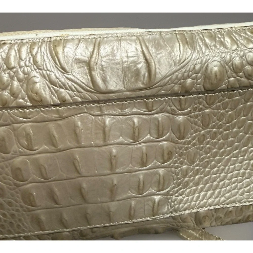 Brahmin Woven Linen Tweed Satchel Oyster Shell Melbourne Purse (Smoke Smell)